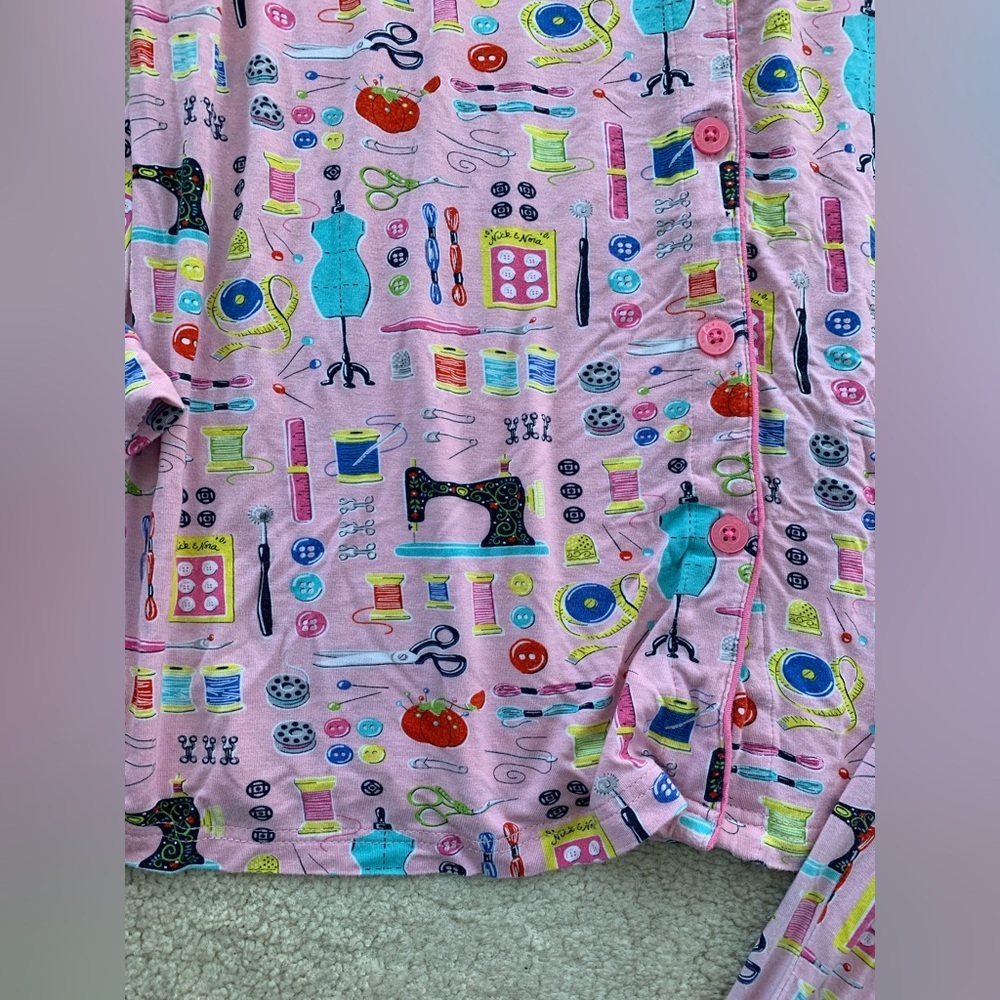 Nick & Nora Size XXL Double XL, 2XL Pink Sewing Theme Pajama Set Modal Sleepwear - Picture 6 of 9